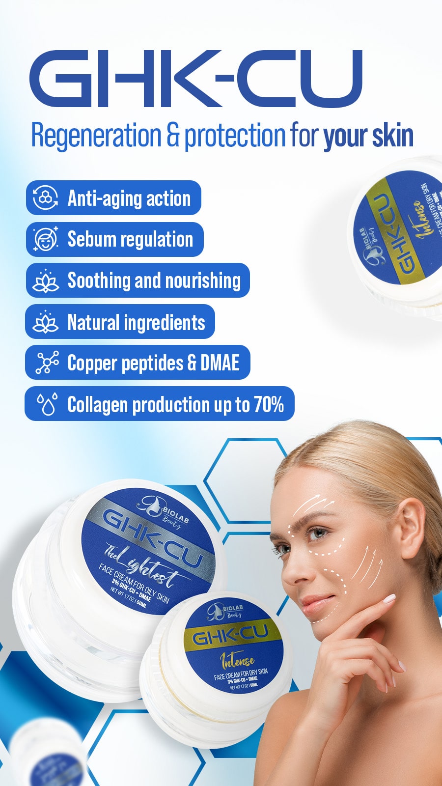 Peptide face cream for dry skin GHK-Cu Intense 50 ml Mirando Nutrition Peptide face cream for dry skin GHK-Cu Intense 50 ml Mirando Nutrition